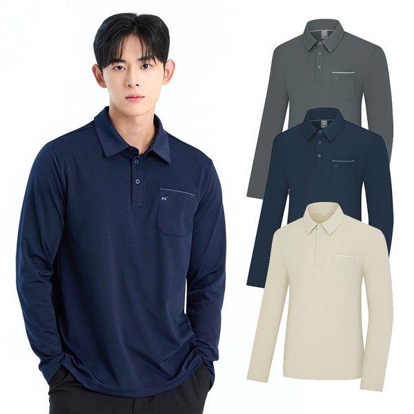 男性ハイクールゴールド織り生地冷感登山長袖カラーTシャツKSC422WT7M