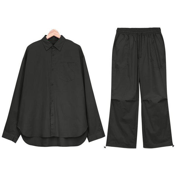 シャツセットアップ SVA024 5COLOR 男女共用 シティボーイ룩 ストリング ワイドパンツ セット 女性ファッション
