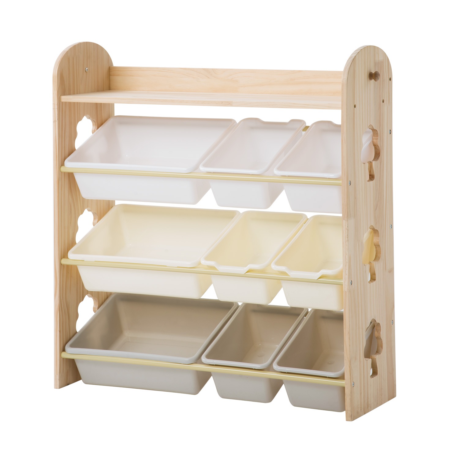 お片付け棚・BOX おもちゃ収納4段ラック 子ども用家具　天然木