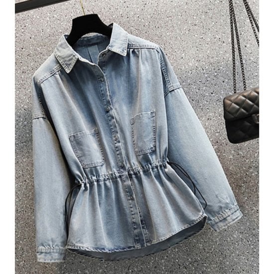 デニムジャケット 大きいサイズ ストリング ウエストマーク カジュアル ルーズ オーバーサイズ レディース デニムジャケット 大きいサイズ ウエストマーク カジュアル ルーズ オーバーサイズ