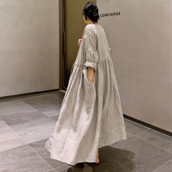 【取寄：納期2週間】コットンリネンカーディガン ロングカーディガン ロング丈 レディース ウエストギャザー