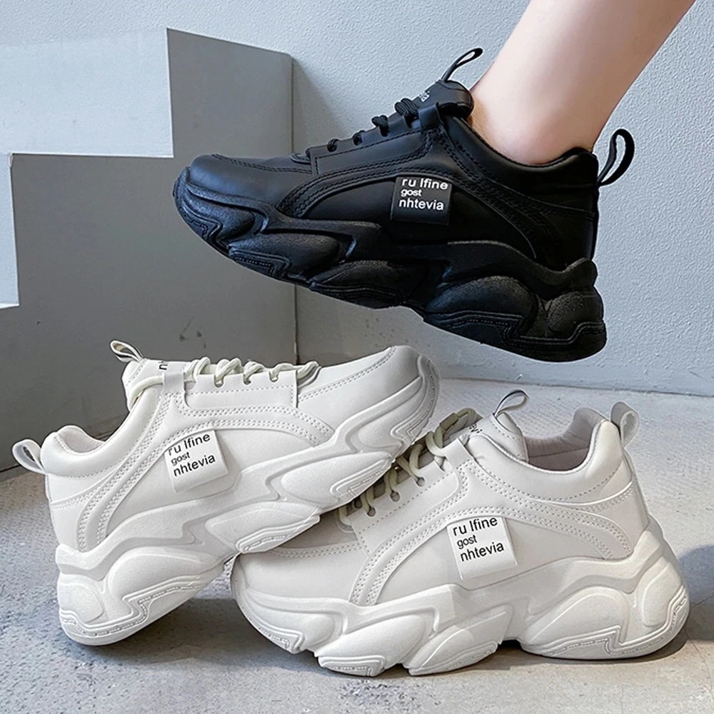 厚底スニーカー ダッドスニーカー 美脚 厚底ソールシューズ 韓国ファッション レースアップくつ