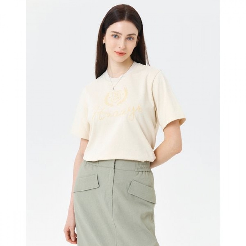 ライトベージュ ニットアクセント レタリング ジャケット HSTS4B304I1