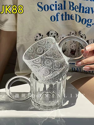 小人数デザインins風ラウンドガラス彫刻縦縞カップコーヒーカップ牛乳カップ朝食カップカフェラテカップ