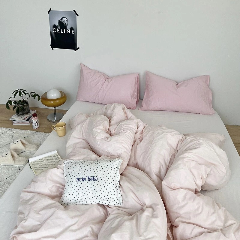 布団カバーセット ピンク 無地 韓国風 オシャレ コットン100% 夏 寝具カバーセット 3点セット 4点セット 綿100% ベッド用品 掛け布団カバー シングル セミダブル ダブル 敷カバー 白 フ