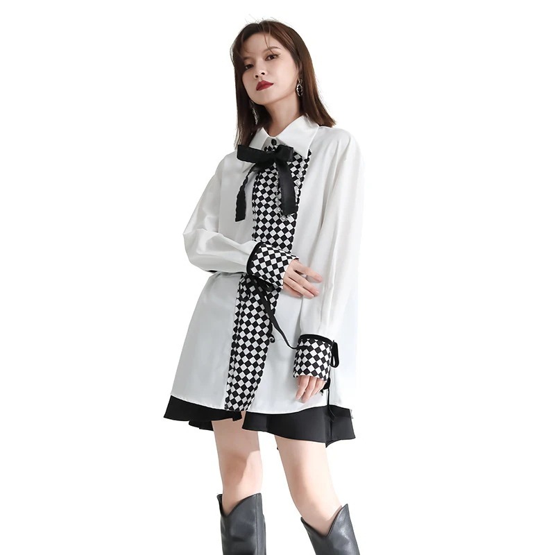 可愛いチェック長袖ブラウスレディース秋服韓国ファッショントップスシャツ ドレス ワイシャツ 4,731円