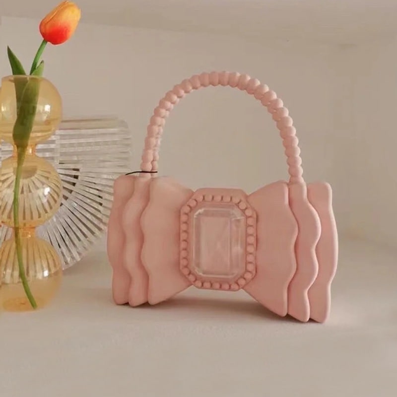 6色 ハンドバッグ レディース 小さめ かわいい おしゃれ 韓国ファッション リボン シリコン ミニ 小さい コンパクト スモール プチ きれいめ おしゃれ お洒落 無地 白 オフホワイト ホワイト