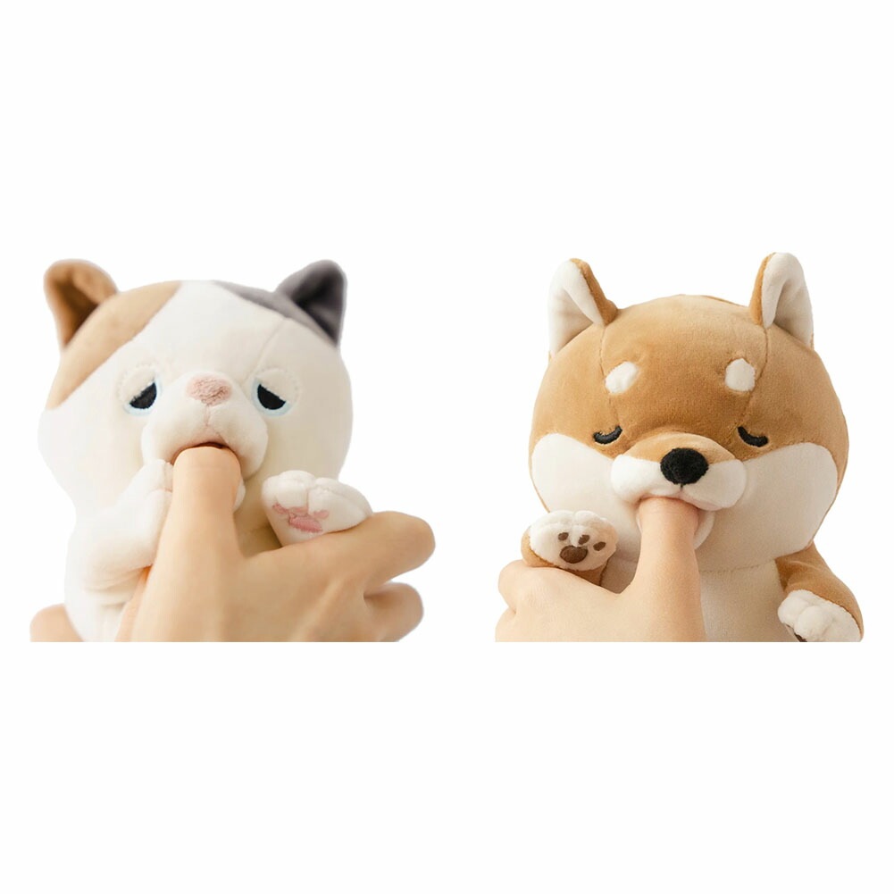 甘噛みハムハム 2匹セット ねむねむアニマルズ 癒し ぬいぐるみ ストレス解消 やみつき体感 ロボット YE-HM001YZ KT ゆず／ミケネコ コタロウ／シバイヌ