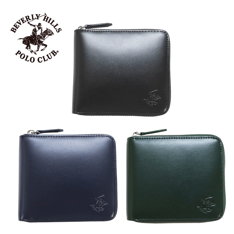 ビバリーヒルズ ポロクラブ ラウンドファスナー 二つ折り財布 カウレザー ロゴ 小銭入れ メンズ 男性 bhgm1004 専属BOX付