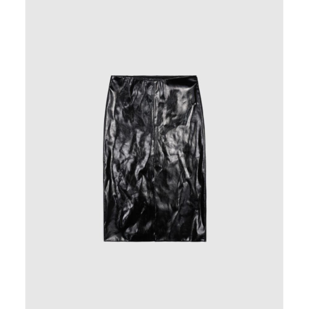 BADBLOOD Jimmy Leather Midi Skirt Black w-skt24-056