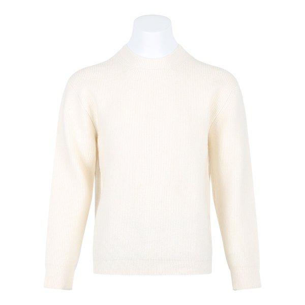 メンズ ミニマル ウール ハッチ ラウンド ニットT SG-KN-Q055-クリーム