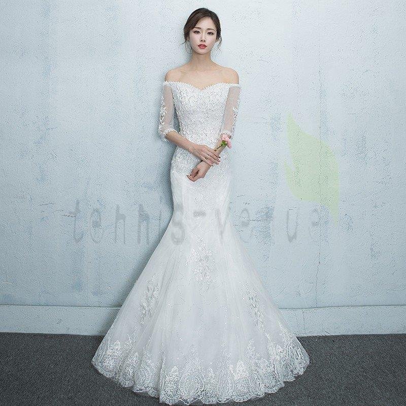 ウェディングドレス 長袖 マーメイドライン ウエディングドレス 安い 花嫁 ロングドレス 披露宴 マ