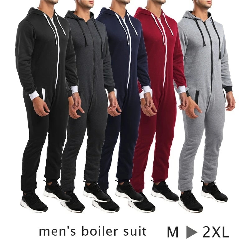 つなぎ 作業服 スポーツウェア メンズ つなぎ服 長袖 ロングパンツ フード 前開き ジッパー チャック ポケット スウェット ジャージ 裾ゴム 作業 仕事