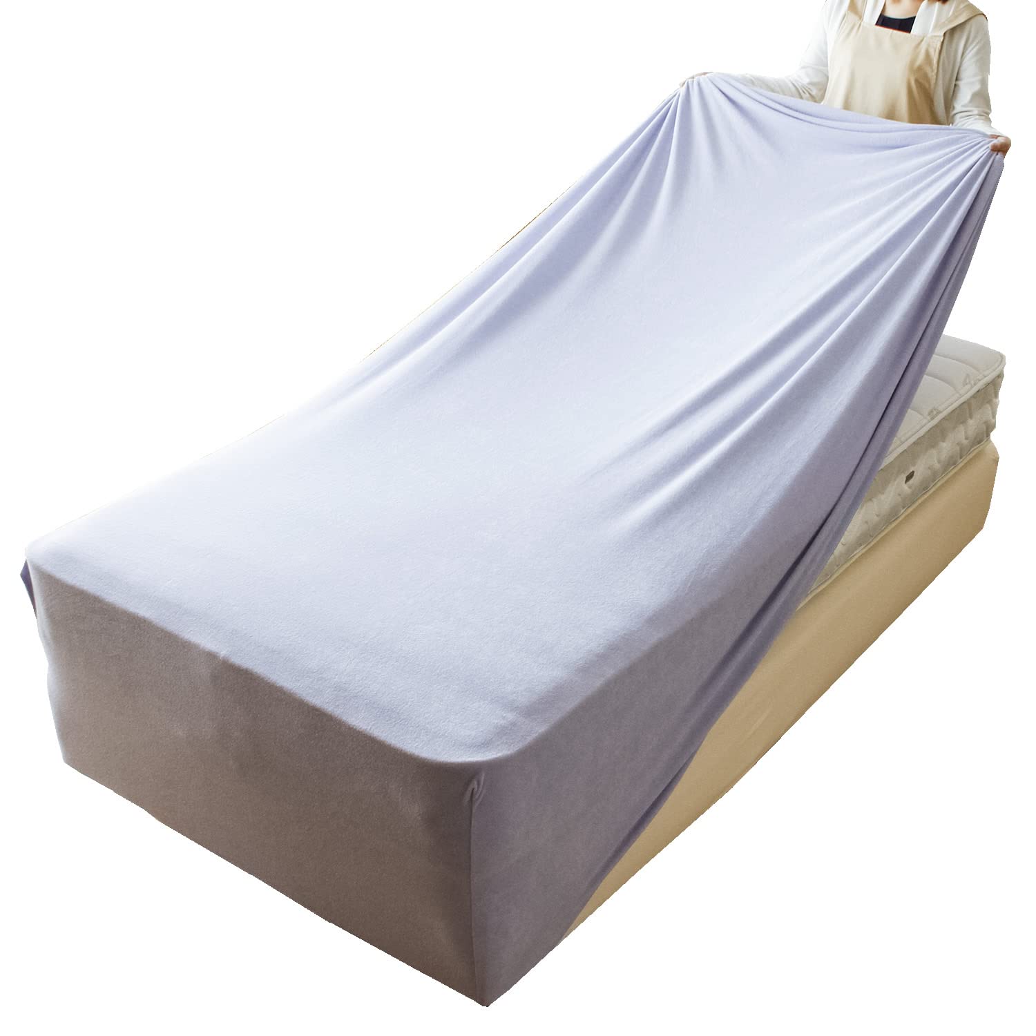 メリーナイト のびのびぴったり パイルシーツ セミダブル~ダブル共通 極厚 40cmまでの マットレス エアーベッド対応 洗える サックス