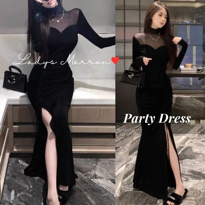 【急速出荷 2025年新作】結婚式タイトドレス マーメイドドレス 同窓会ドレス 成人式ドレス お呼ばれドレス 結婚式 黒ドレス 黒ワンピース 韓国 パーティードレス 冬 イブニングドレス ロングドレス