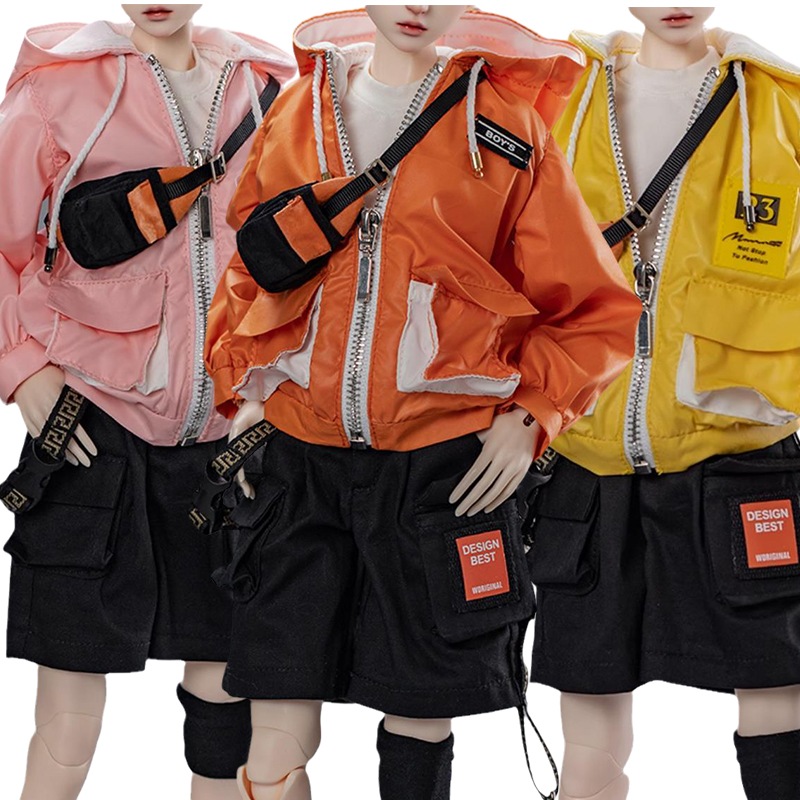 1/4 BJD ドール服 カジュアルセット 代理購入 ジップアップパーカー オレンジ ピンク イェロー MSD 45cmサイズ球体関節人形用衣装セット