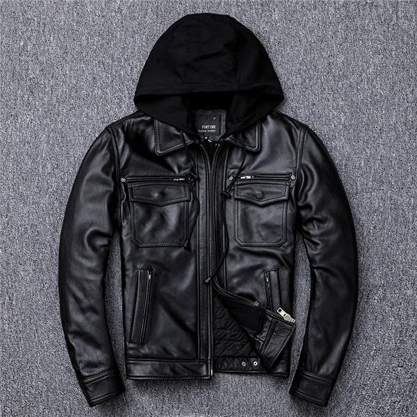 ライダースジャケット 本革 メンズ フード付き シングル レザージャケット 秋冬 革ジャン バイク ブルゾン 冬服 バイカー おしゃれ