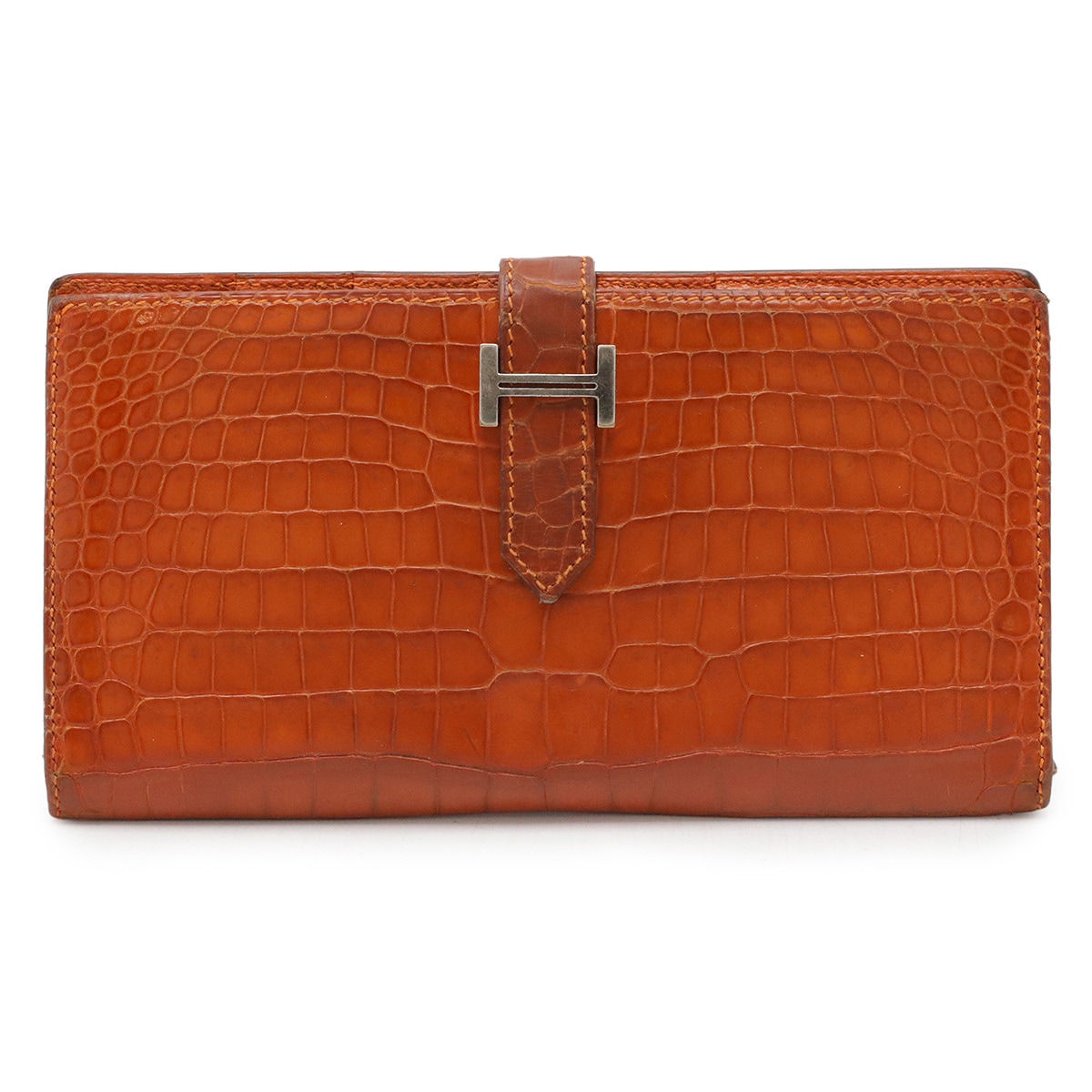 ベアン クラシック 2つ折長財布 二つ折り長財布 ポロサス クロコダイル ワニ革 オレンジ 茶 シルバー金具 F刻 75,900円