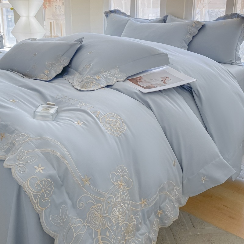 高級軽量高級A級コットンフランス刺繍4点セットコットン刺繍コットンウェディングキルトカバーベッドシーツ4点セット
