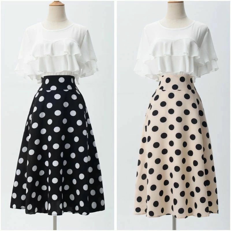 【送料無料】清楚 脚長 レストラン パーティー お出かけ デート 通勤 OL オフィス 水玉 かっこいい きれいめ 薄手 プリーツ イン