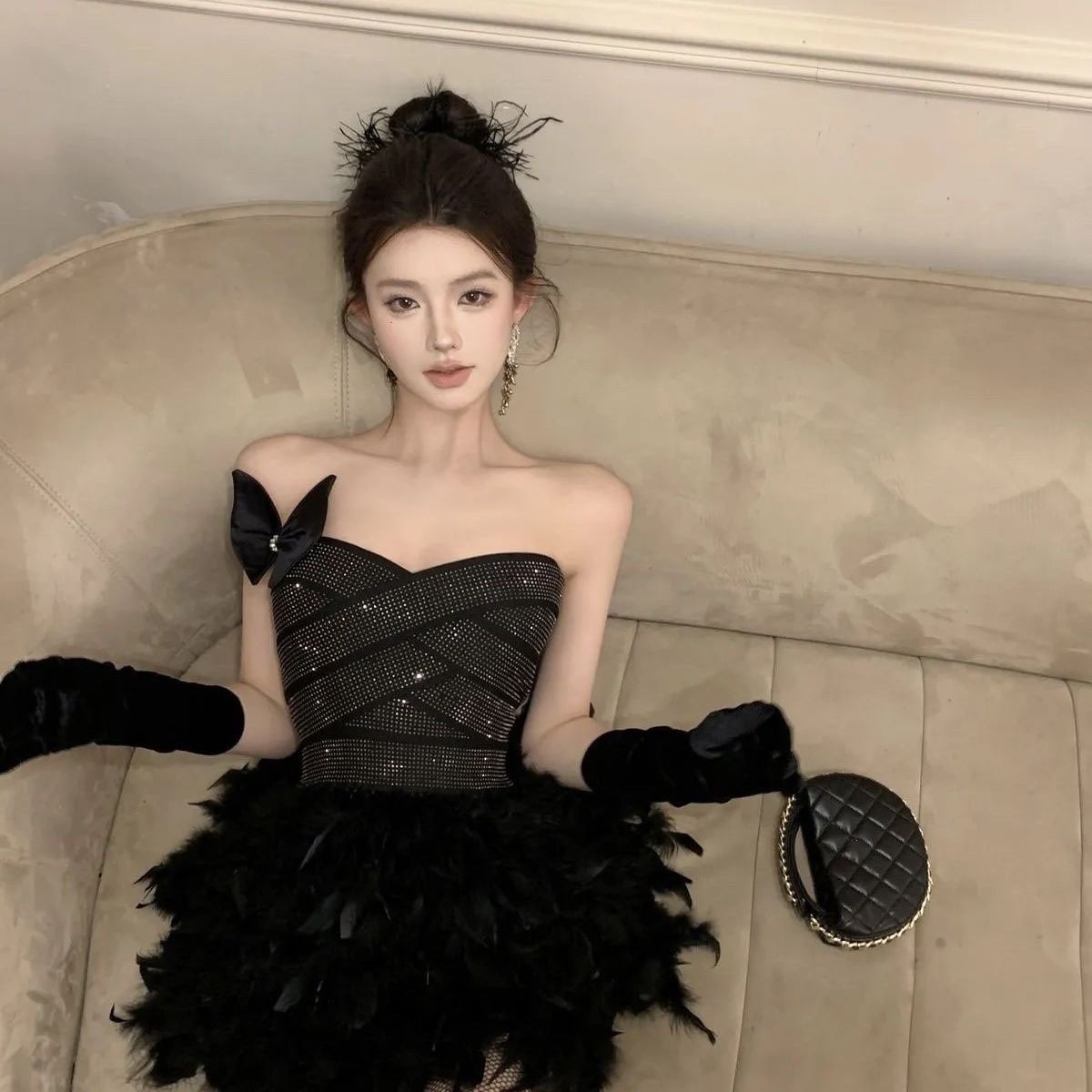 セクシー ワンピース セレブ ウエスト引き締め 着痩せ ミニワンピース パーティー ベアワンピ 誕生日 演奏会 花嫁 司会 イブニング