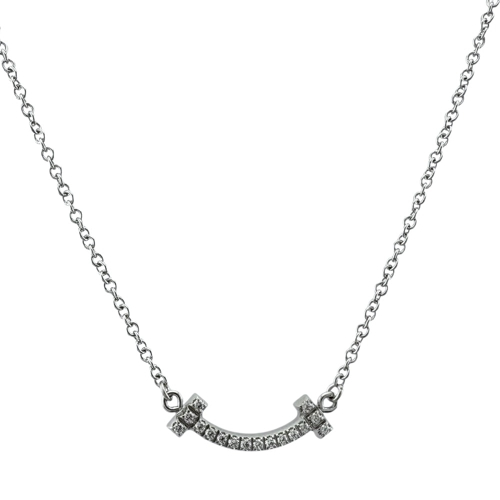 ティファニー Tスマイル ネックレス 18金 K18ホワイトゴールド ダイヤモンド TIFFANY&Co. 中古 美品