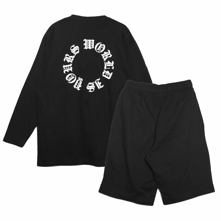 ACE FLAG 上下セット 長袖 Tシャツ ロンT ブランド スウェット ハーフパンツ メンズ 春秋冬用 黒 大きいサイズ エースフラッグ セットアップ WORLD