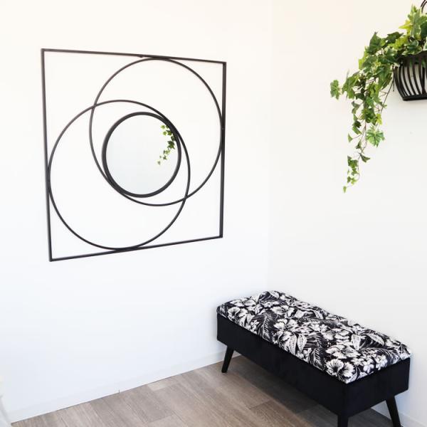 壁掛け 飾り ウォールデコレーション モダンアート ミラー 鏡 ナチュラル アンティーク アイアン ボタニカル 鏡 900x900mm