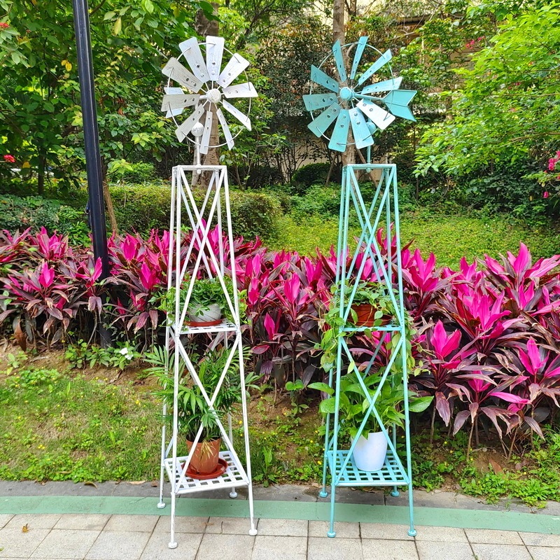 プランターラック 2段 風車付き ガーデニング かわいい おしゃれ 花台 ガーデンラック 鉢台 観葉植物 多肉植物 プランター スタンド