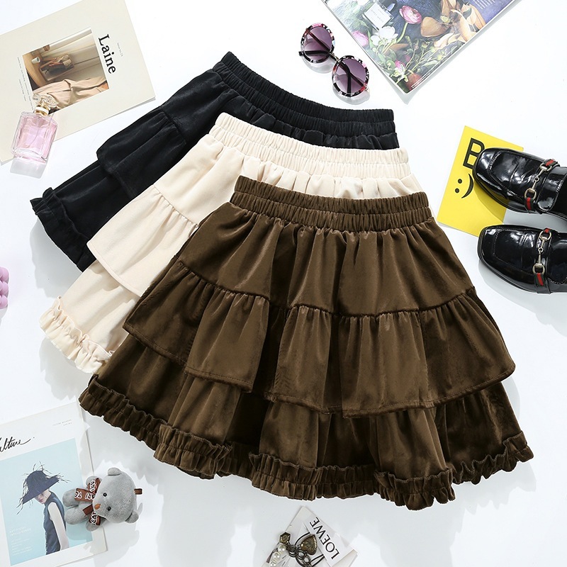 【1つ買うと10つ無料】レイヤーフリルケーキスカート2025秋と冬の弾性ウエスト用途 字型 字型アンチエッジポジュアショートスカート