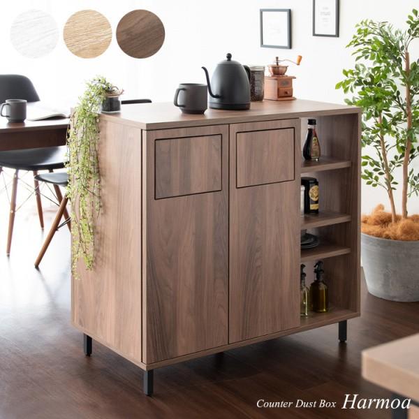 キッチンカウンター 2連ダストボックス 幅90cm ダイニングカウンター 両側プッシュ扉 分別ゴミ箱 各45L 可動棚 収納
