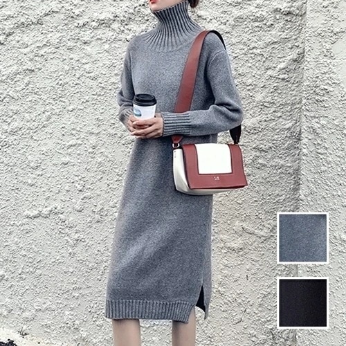 ワンピース カジュアル ロング マキシ丈ワンピ 韓国 ファッション レディース 秋 冬 カジュアル コーデ シンプル 定番 セレカジ 20代 30代 40代 2025 ハイネック ゆるタートル