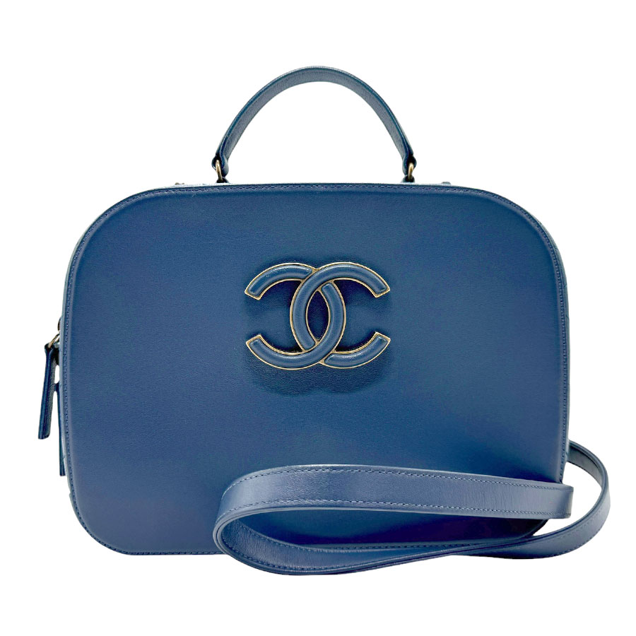 シャネル CHANEL ハンドバッグ ショルダーバッグ トップハンドル レザー ダークブルー ゴールド レディース n0580