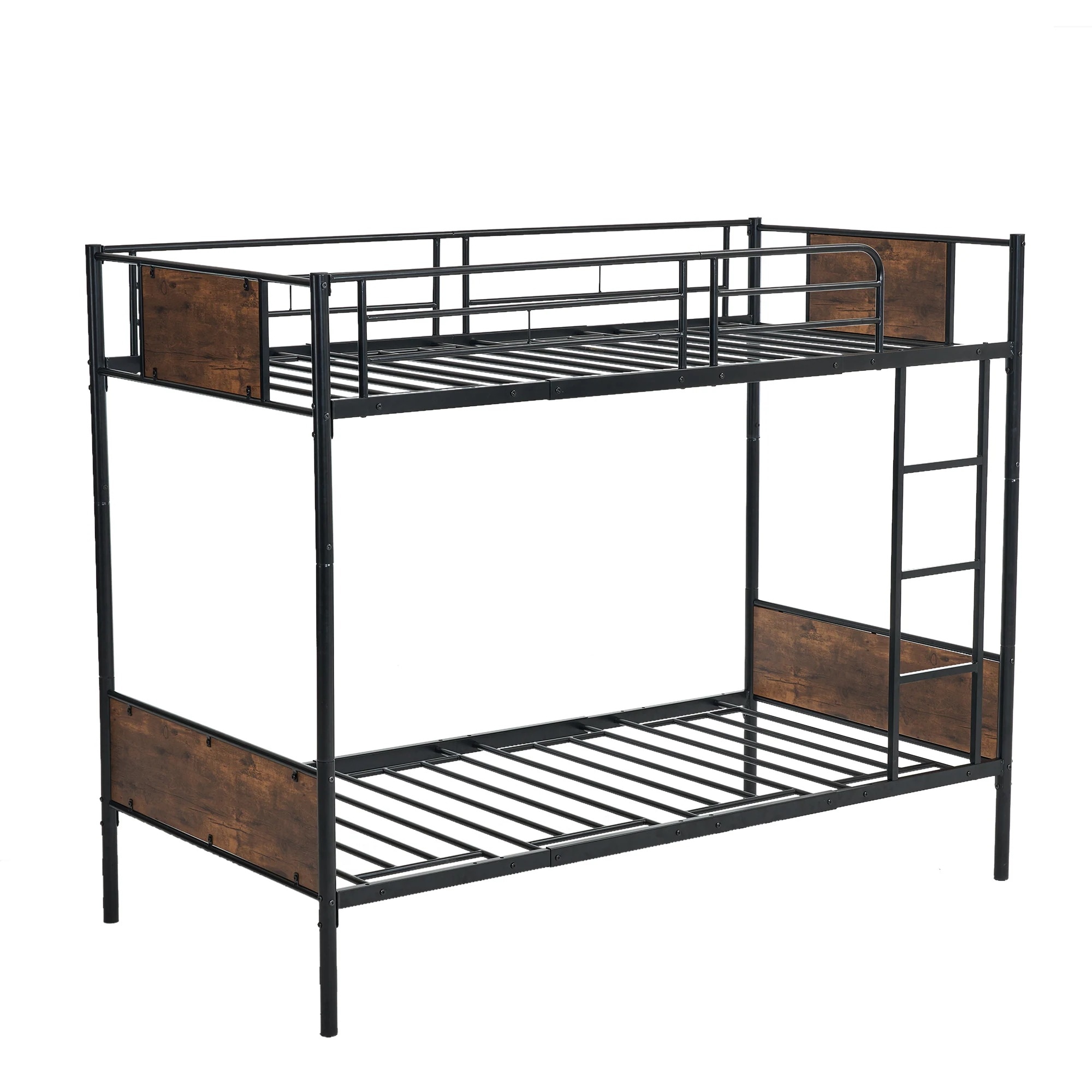 96【新品】ブラック二段ベッド シングルベッド パイプベッド シングル 木 収納 北欧風 子供部屋 スチール 耐震 ベッド SDG