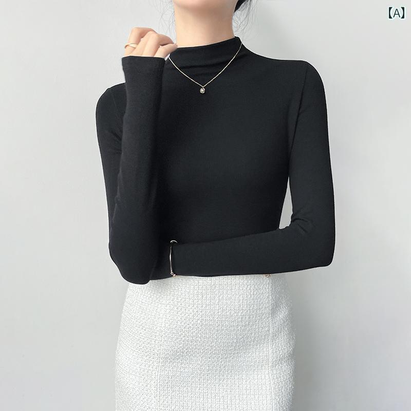 トップス シャツ 黒 ハイネック Tシャツ レディース 秋冬 長袖 タイト 着痩せ 万能 合わせやすい 大人 上品 ベーシック シンプル 5,819円