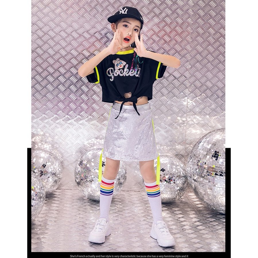 キッズダンス衣装 原宿系 チアガール 女の子供セットアップ キッズ ダンス 衣装 キラキラ ダンスウェア 演出服 メタリック ジャッズ 舞台 サッカー 応援団