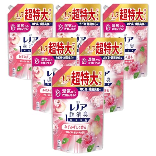 レノア 超消臭1WEEK 柔軟剤 みずみずしく香るフローラル&ピーチの香り 詰め替え 1380mL×6袋 [ケース品]