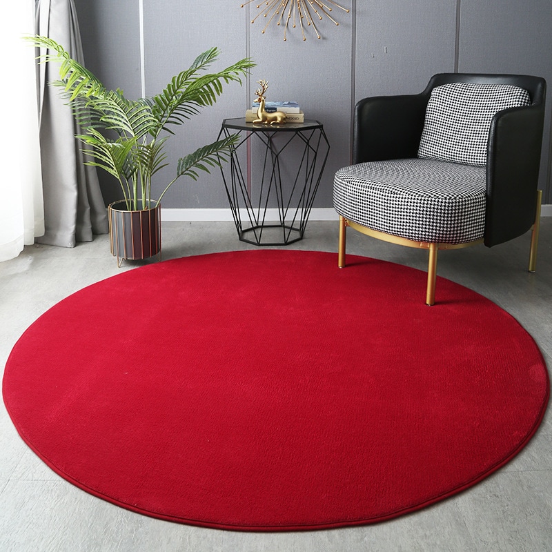 ラウンド カーペット ベロア調 直径160cm インテリア ラグ じゅうたん マット 室内 洗える 滑り止め 付き おしゃれ レッド ブルー グレー
