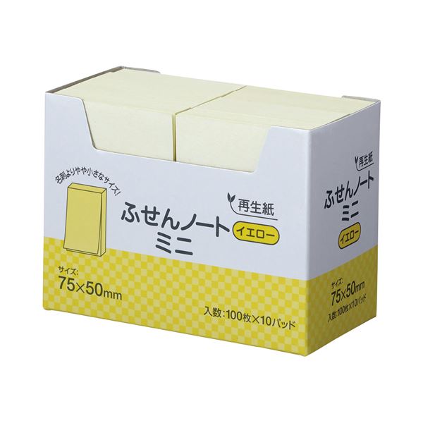 (まとめ) スガタ ふせん ノートミニ 75×50mm イエロー P7550YE 1パック(10冊) (×5セット)