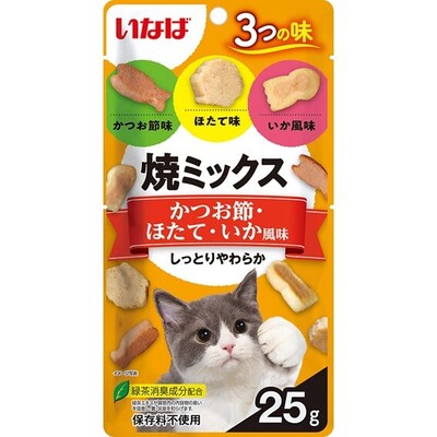 【48個セット】いなばペットフード 焼ミックスかつお節・ほたて・いか風味25g