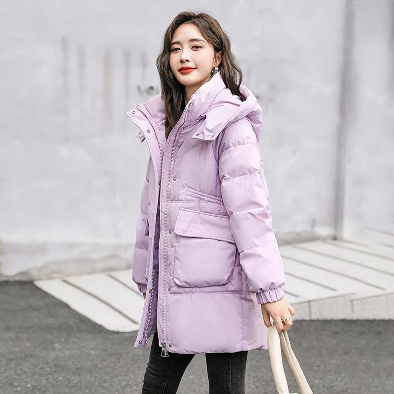 小香風 綿入れ ジャケット レディース ゆったり カジュアル セミロング フード付きアウター ファッション 百掛け 厚手 中綿コート 上着