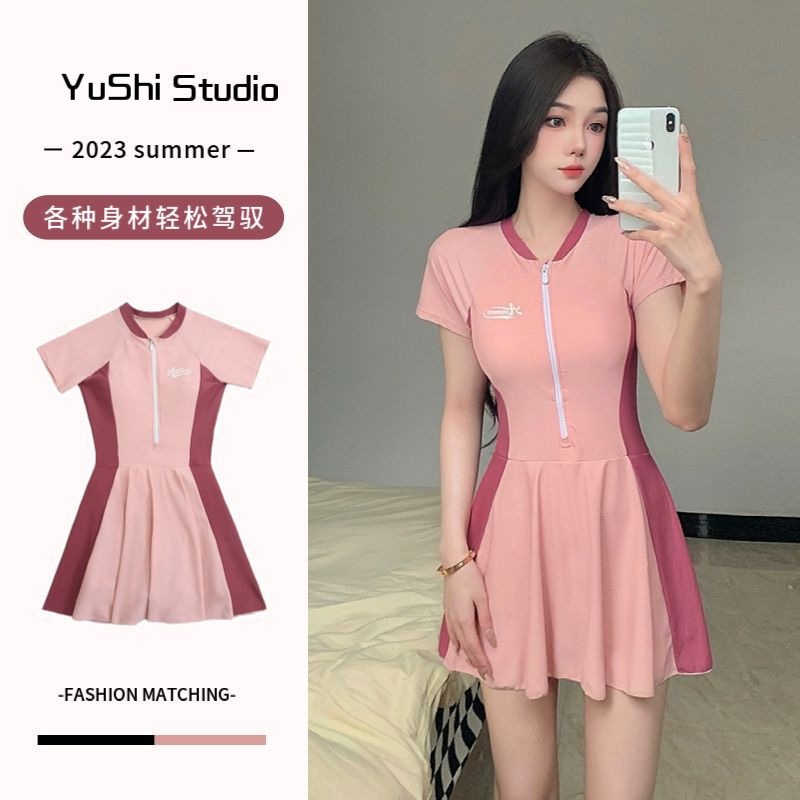 女性用水着2024新しいワンピーススカートスタイルファッショナブルなお腹カバースリムで控えめな太った女の子プラスサイズの温泉水着