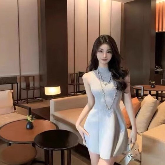 ワンピース プルオーバー ワンピドレス ノースリーブワンピース ミニ丈 袖なし ノースリーブ ハイネック フレア Aライン リブニット ニット かわいい 大人可愛い 大人 おしゃれ お洒落 大人女子