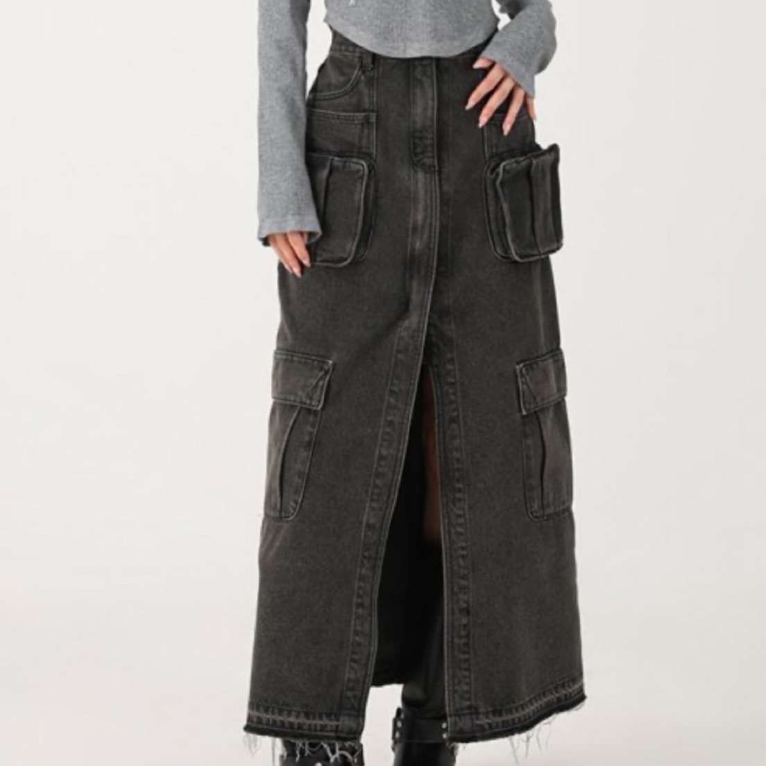Evelyn Long Denim Skirt BLACK