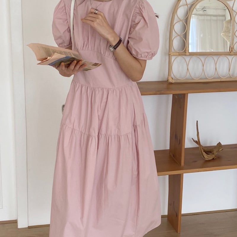 4color レディース ワンピース ブルー ホワイト ピンク ブラック 大人可愛い きれいめ