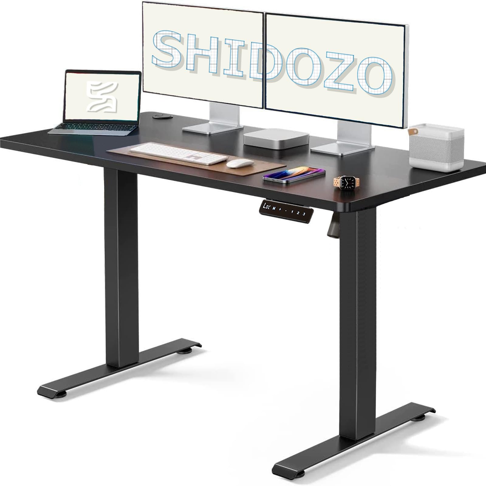 電動 昇降デスク 1枚天板(幅115cmX奥行55cm)スタンディングデスク 72-117cm高さ調節 リマインダー設定 耐荷重100KG メモリー機能 マネージャー付き 29566