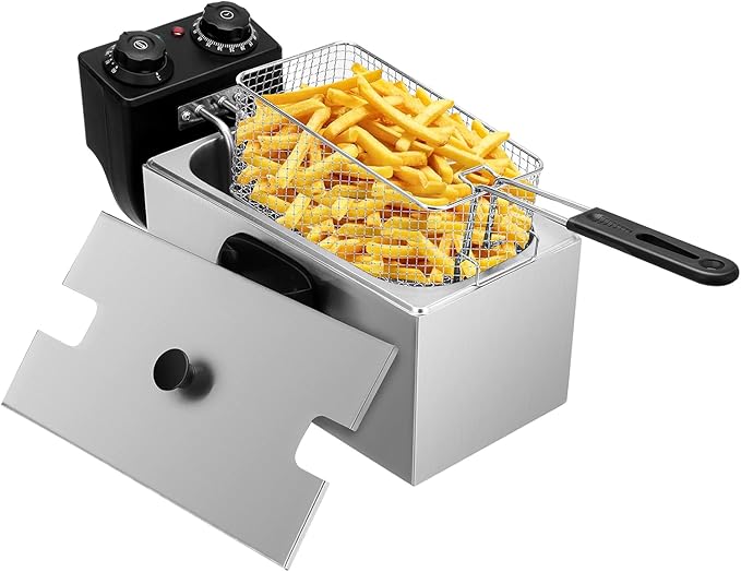 電気フライヤー 4L フライヤー ステンレス 60-200℃温度調節 タイマー付き 卓上フライヤー 家庭用 業務用