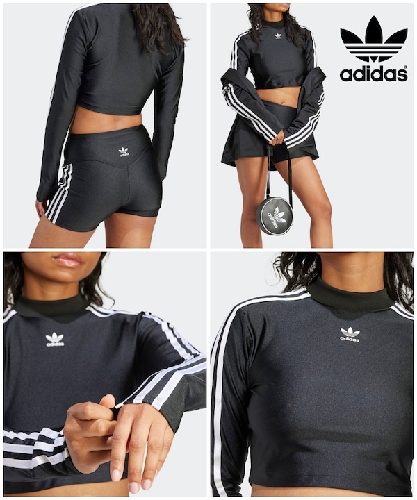 Qoo10 adidas 3ストライプス クロップド 長袖 無地