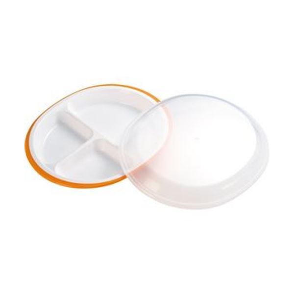 （まとめ）小森樹脂 フタ付ランチプレート「楽弁」丸型 オレンジ 1個(×10セット) 10,906円