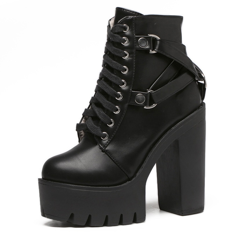 レディース厚底ブーツ35-42サイズ13 cmかかと防水皮質靴表面5 cm防水台